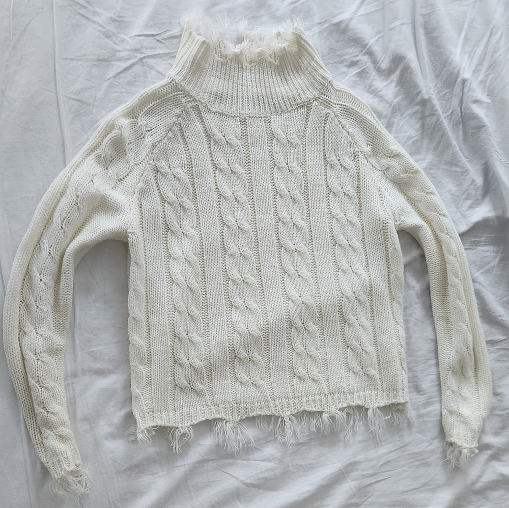 Poof Apparel White Knit Cable Sweater